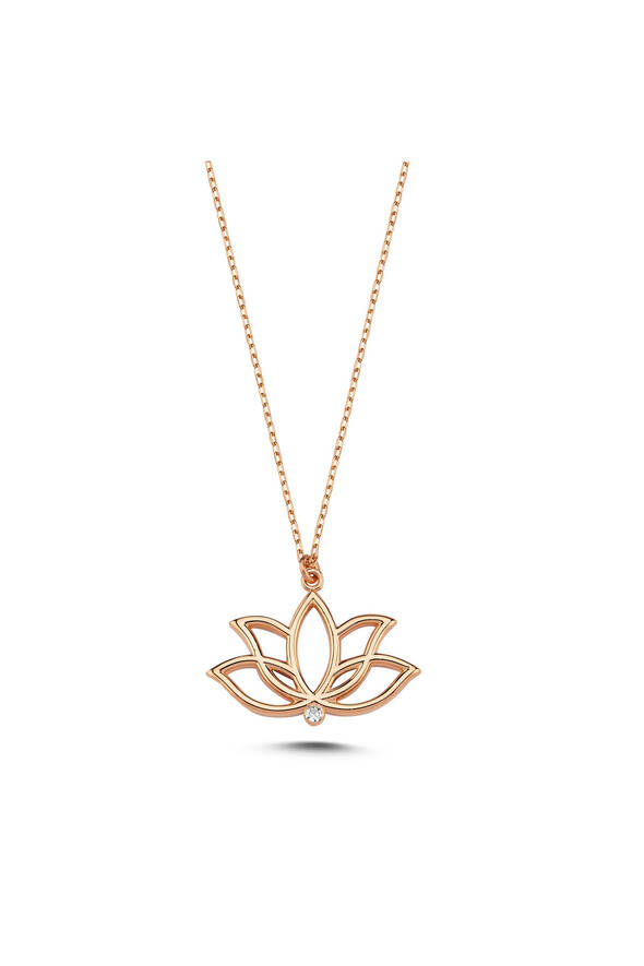0.01 Karat Pırlanta Lotus Çiçeği Kolye - 1