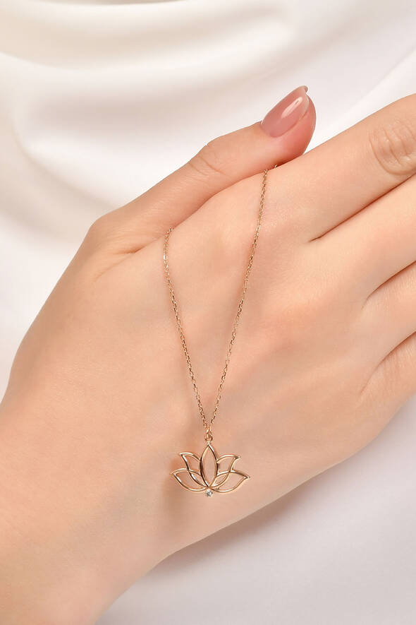 0.01 Karat Pırlanta Lotus Çiçeği Kolye - 2