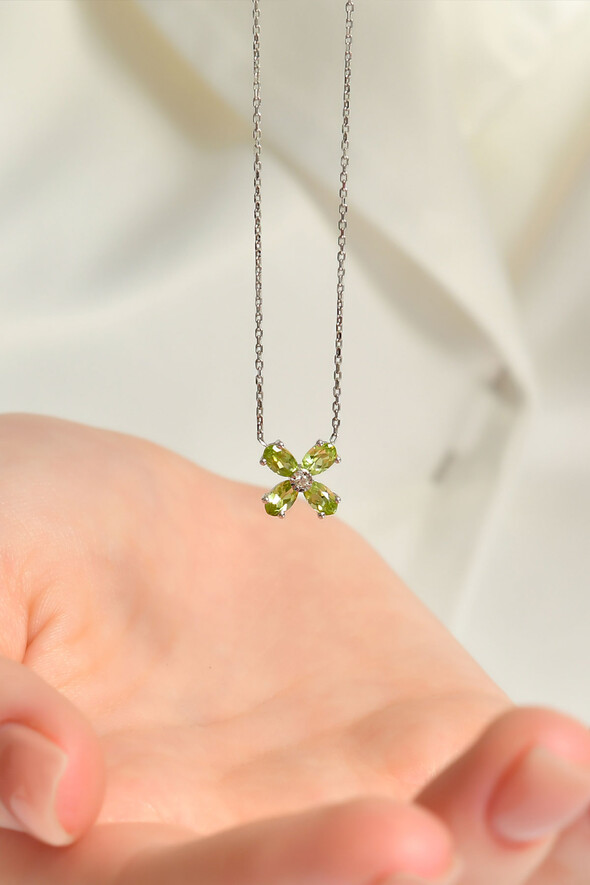 0.01 Karat Pırlantalı Peridot Kolye - 2