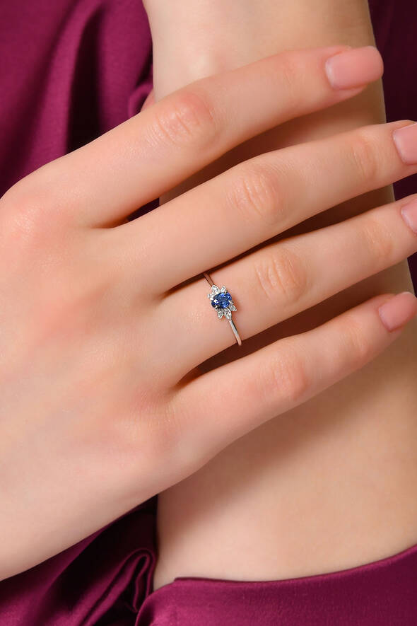 0.04 Karat Pırlanta Safir Yüzük - 2