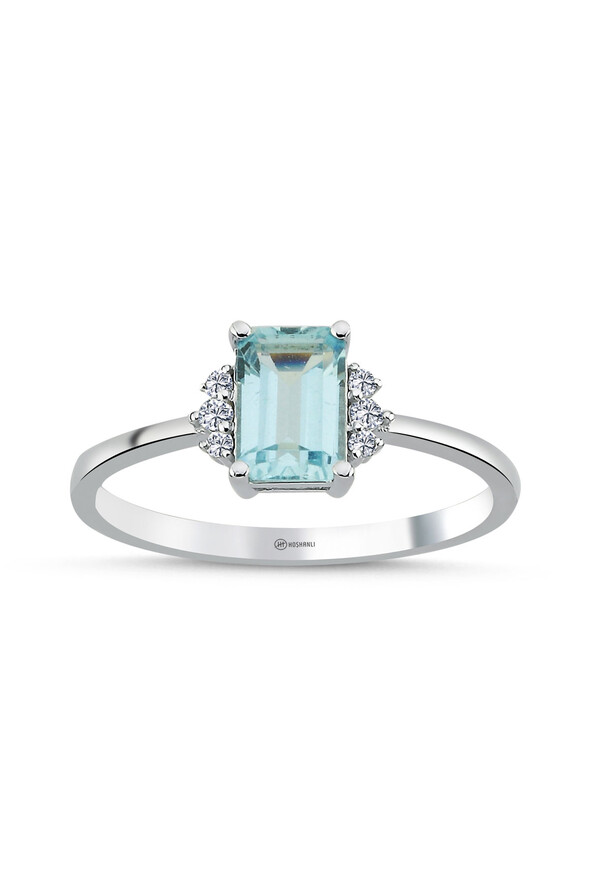 0.06 Karat Pırlanta Aquamarin Yüzük - 