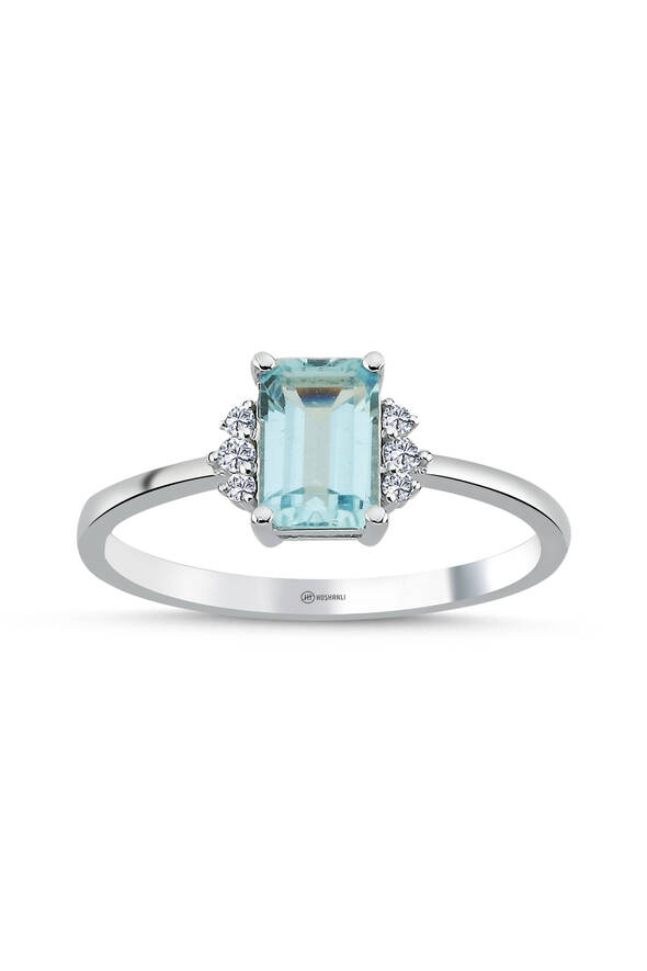 0.06 Karat Pırlanta Aquamarin Yüzük - 1