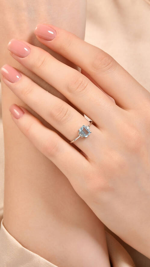 0.06 Karat Pırlanta Aquamarin Yüzük - 2