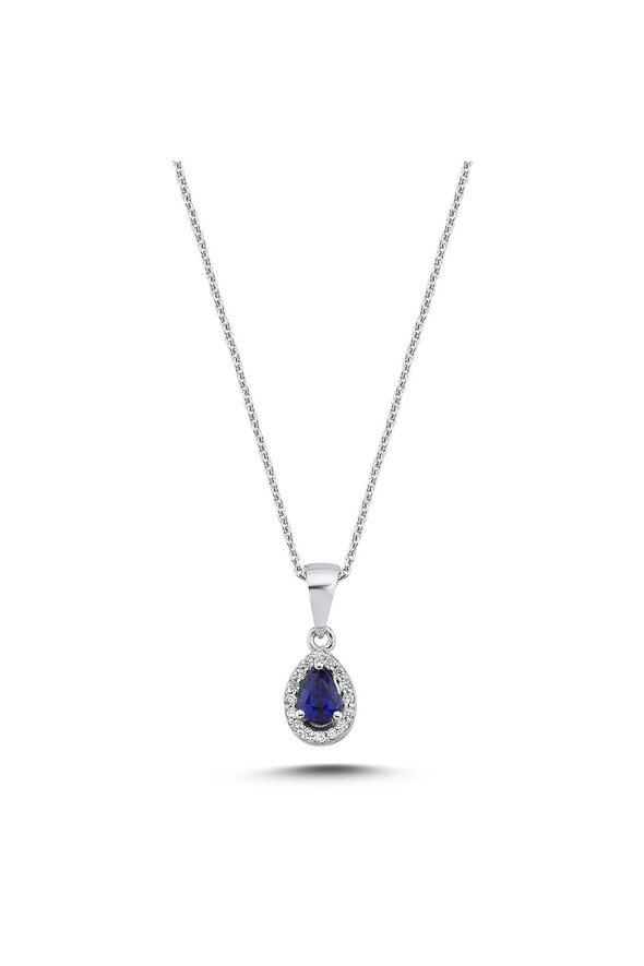 0.07 Karat Pırlanta Damla Safir Kolye - 1