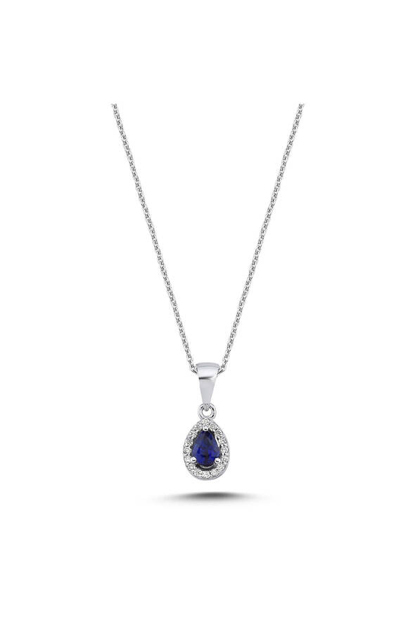 0.07 Karat Pırlanta Damla Safir Kolye - 1