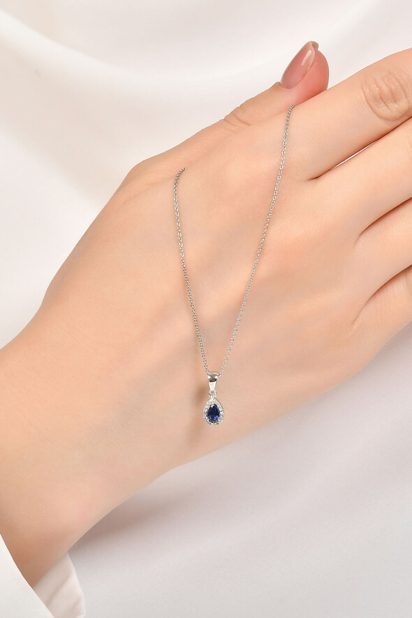 0.07 Karat Pırlanta Damla Safir Kolye - (1)