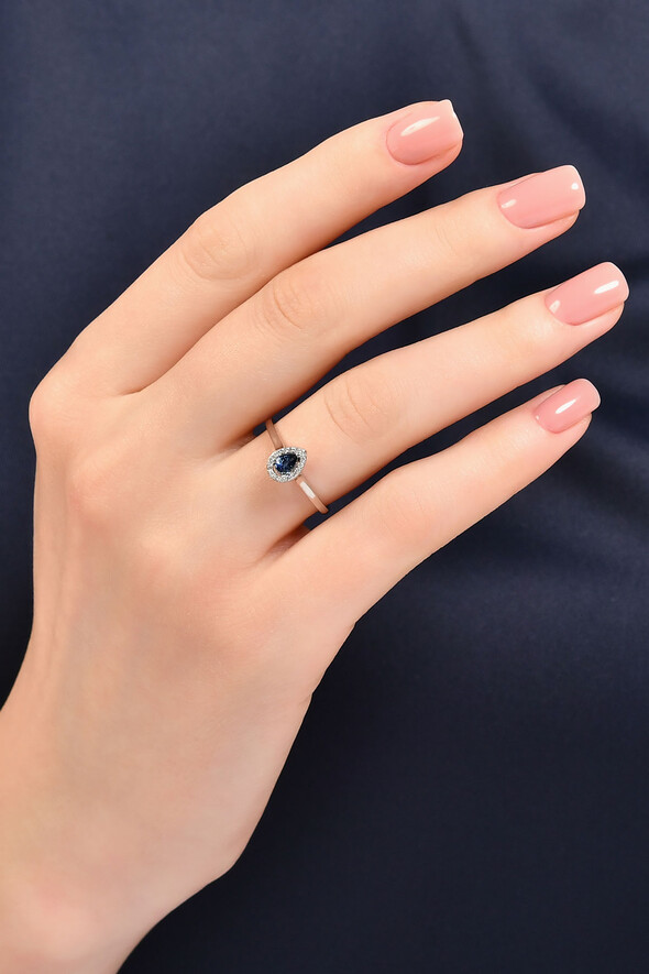 0.07 Karat Pırlanta Damla Safir Yüzük - (1)