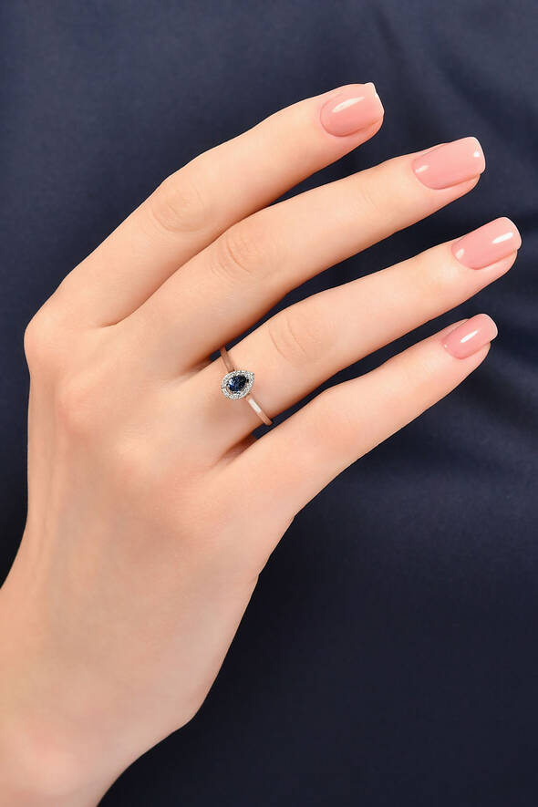 0.07 Karat Pırlanta Damla Safir Yüzük - 2