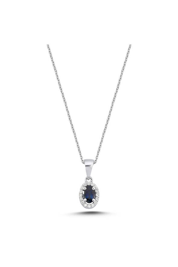 0.07 Karat Pırlanta Safir Kolye - 1
