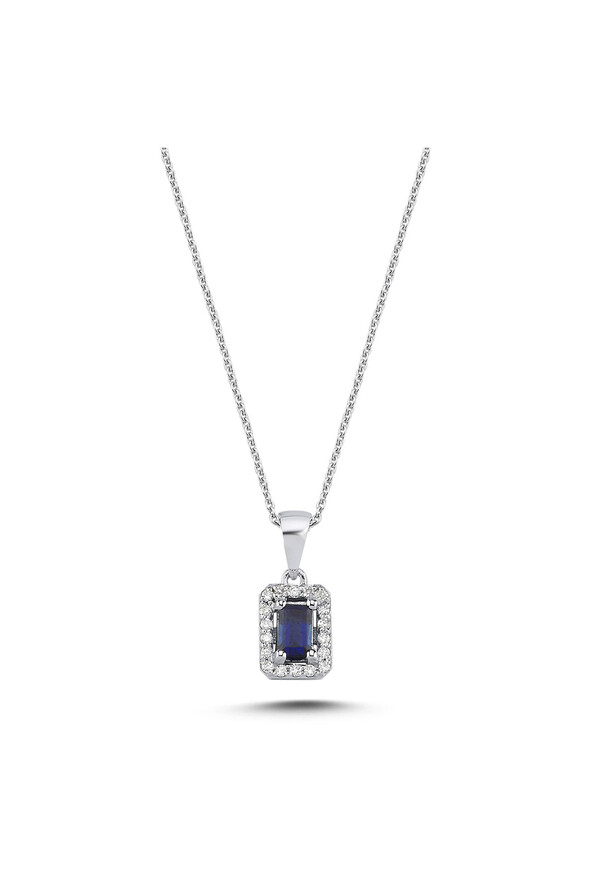 0.07 Karat Pırlanta Safir Kolye - 1