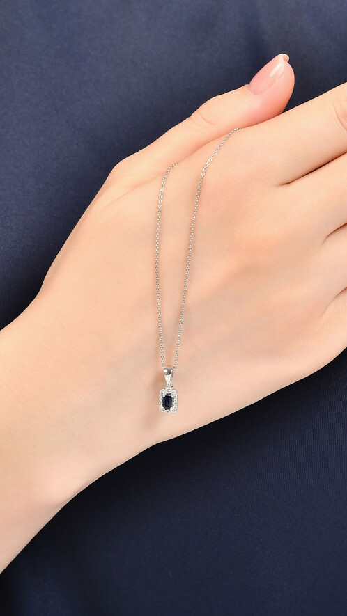 0.07 Karat Pırlanta Safir Kolye - (1)