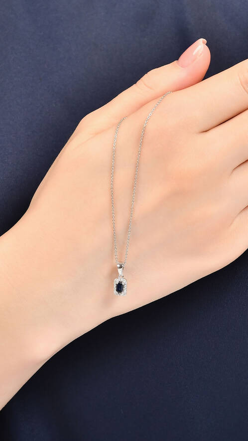 0.07 Karat Pırlanta Safir Kolye - 2