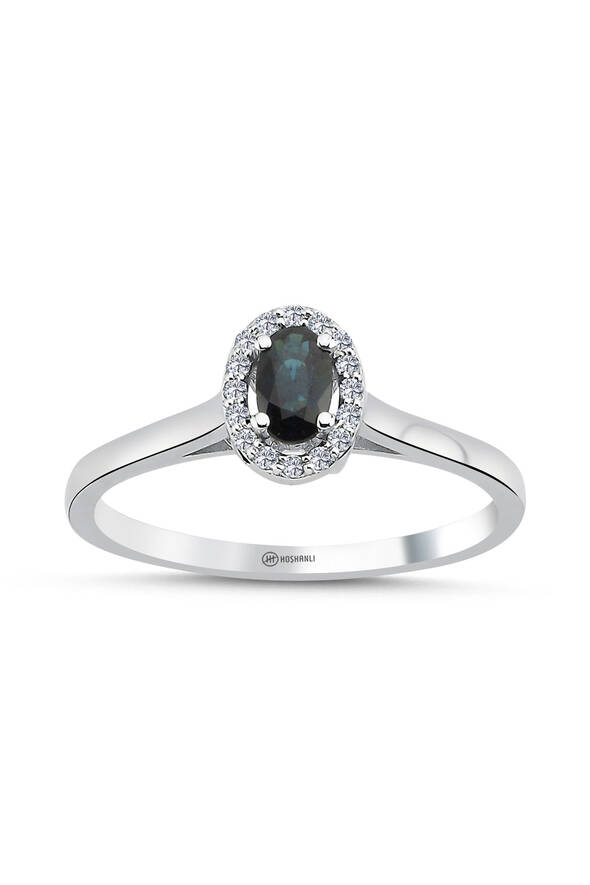 0.07 Karat Pırlanta Safir Yüzük - 1