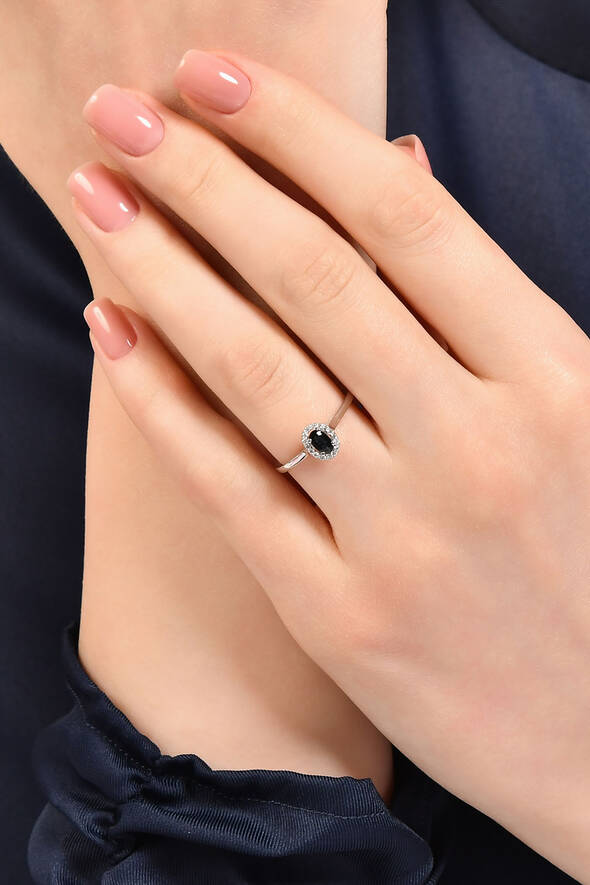 0.07 Karat Pırlanta Safir Yüzük - 2
