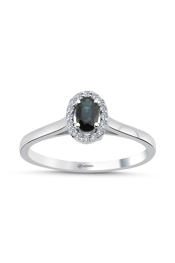 0.07 Karat Pırlanta Safir Yüzük - 