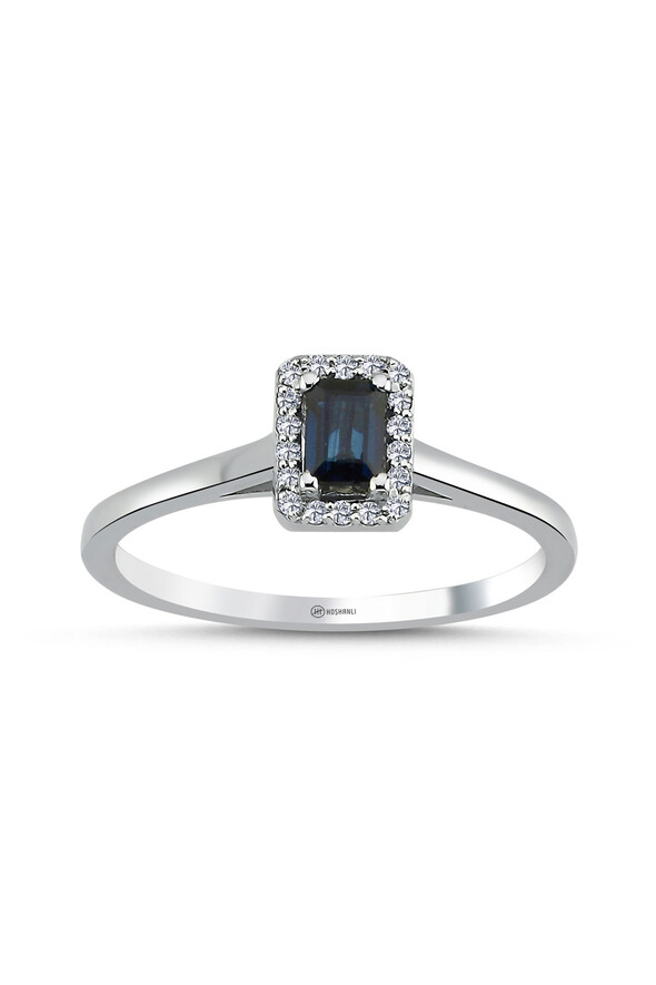 0.07 Karat Pırlanta Safir Yüzük - 1