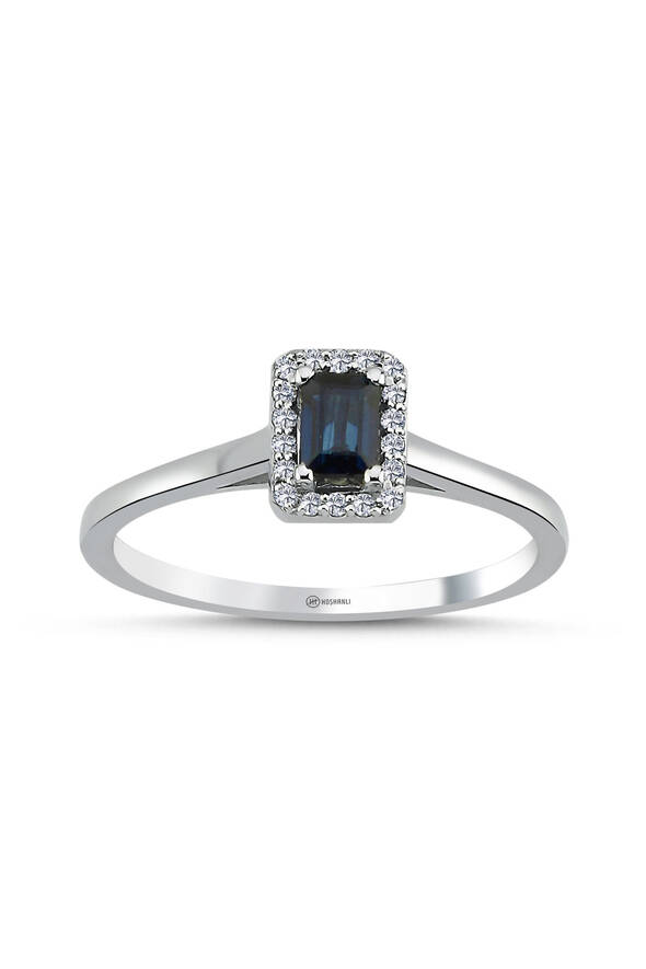 0.07 Karat Pırlanta Safir Yüzük - 1