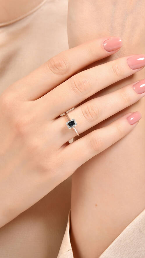 0.07 Karat Pırlanta Safir Yüzük - 2
