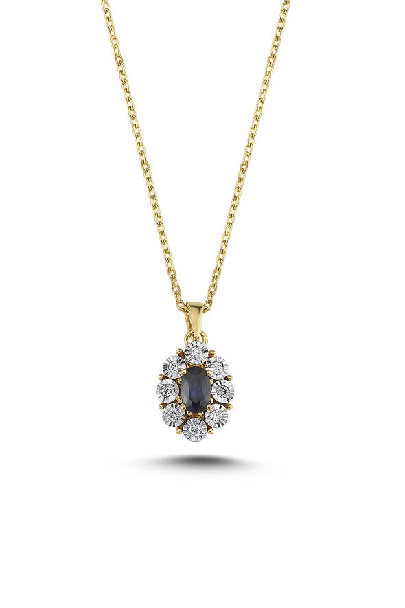 0,09 Karat Pırlanta Safir Kolye - 1