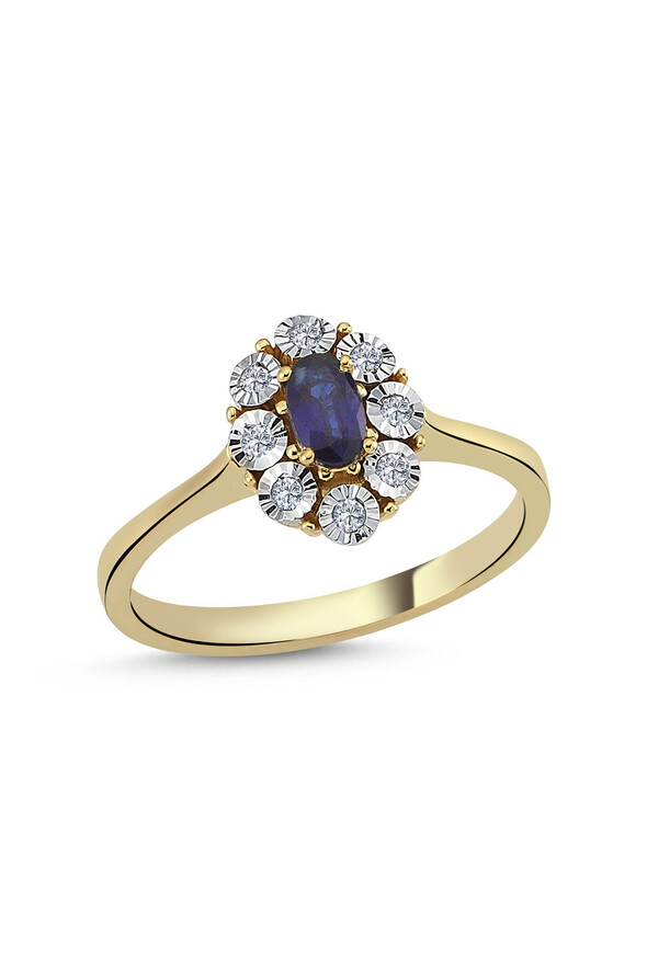 0.09 Karat Pırlanta Safir Yüzük - 