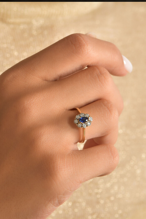 0.09 Karat Pırlanta Safir Yüzük - 2