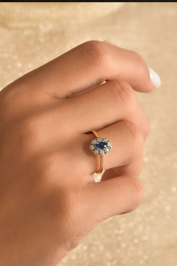 0.09 Karat Pırlanta Safir Yüzük - 2