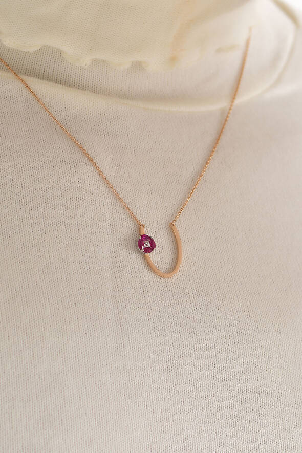 0.10 Karat Pırlanta Yakut Kolye - 2