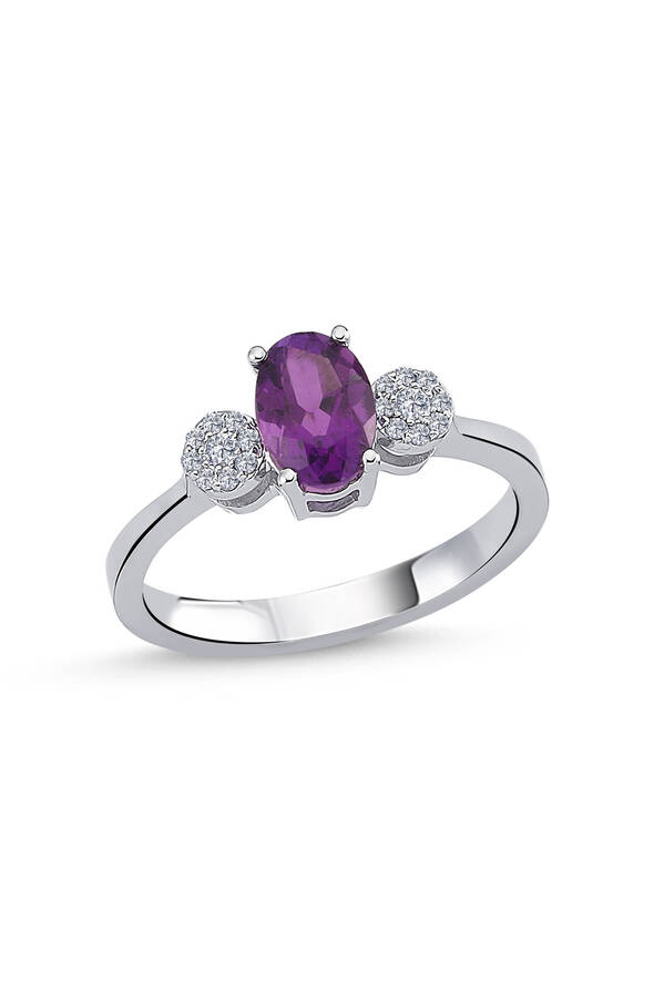 0.11 Karat Pırlanta Ametist Yüzük - 1