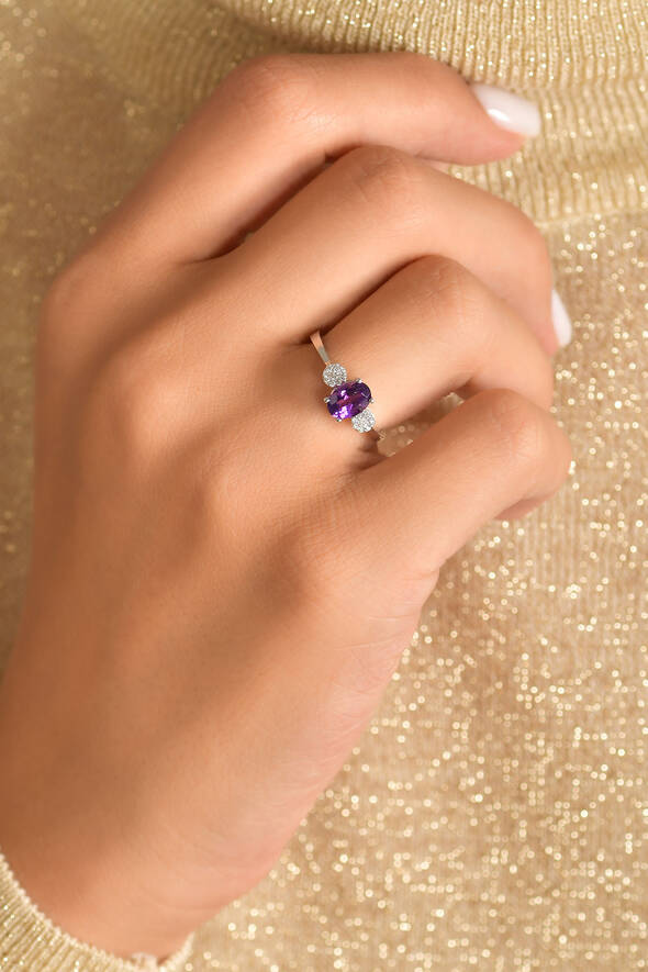 0.11 Karat Pırlanta Ametist Yüzük - 2