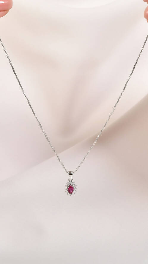 0.11 Karat Pırlanta Yakut Kolye - 2