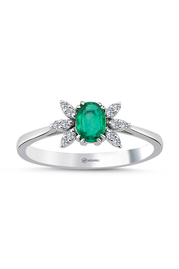 0.11 Karat Pırlanta Zümrüt Yüzük - 1