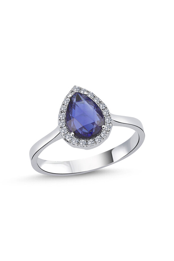 0.12 Karat Pırlanta Safir Yüzük - 1