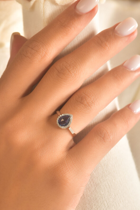 0.12 Karat Pırlanta Safir Yüzük - 2