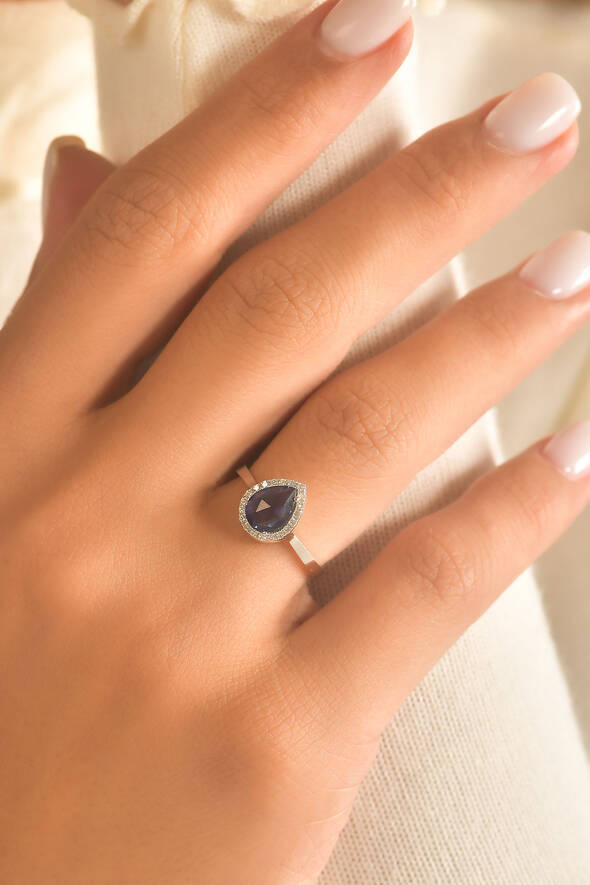 0.12 Karat Pırlanta Safir Yüzük - 2