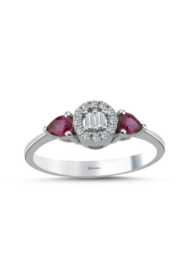 0.12 Karat Pırlanta Yakut Yüzük - 1