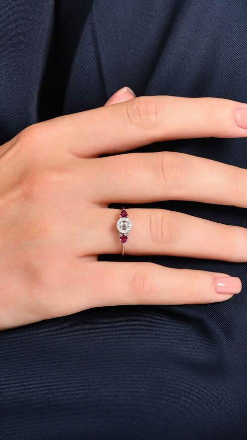 0.12 Karat Pırlanta Yakut Yüzük - 2