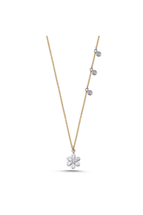 0.13 Karat Pırlanta Çiçek Kolye - 