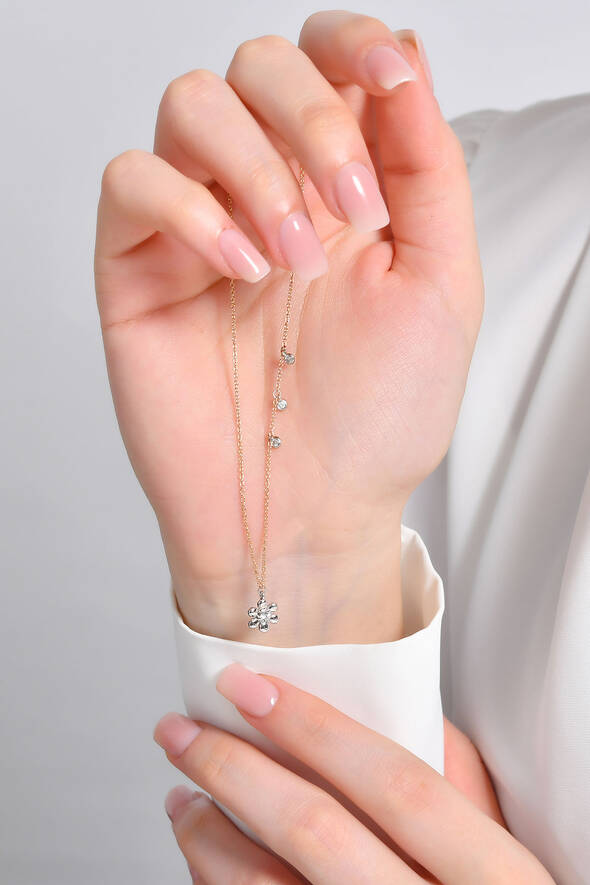 0.13 Karat Pırlanta Çiçek Kolye - 2