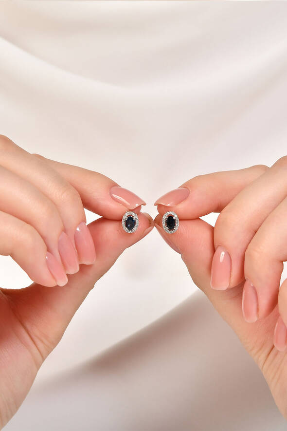 0.14 Karat Pırlanta Safir Küpe - 2