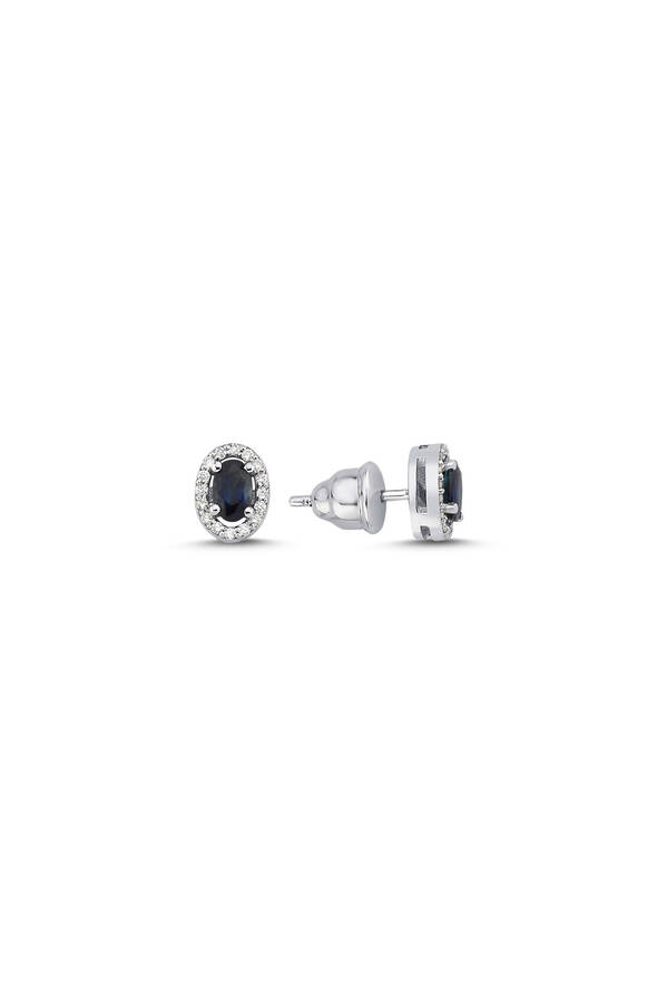 0.14 Karat Pırlanta Safir Küpe - 1