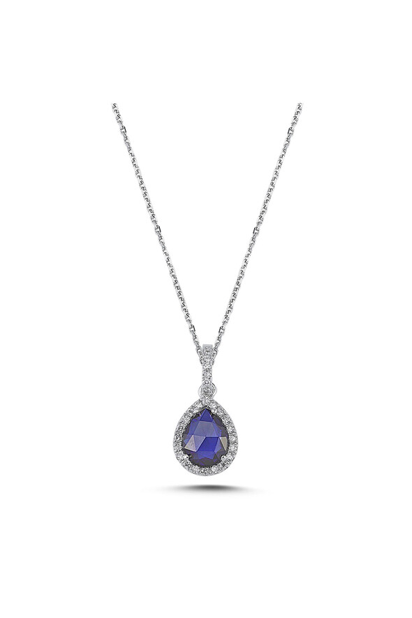 0.15 Karat Pırlanta Safir Kolye - 