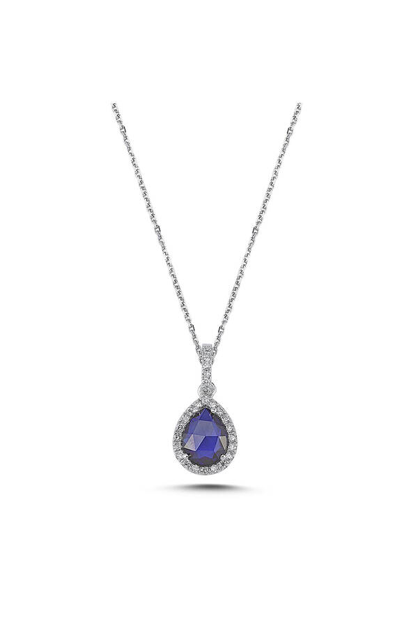 0.15 Karat Pırlanta Safir Kolye - 1