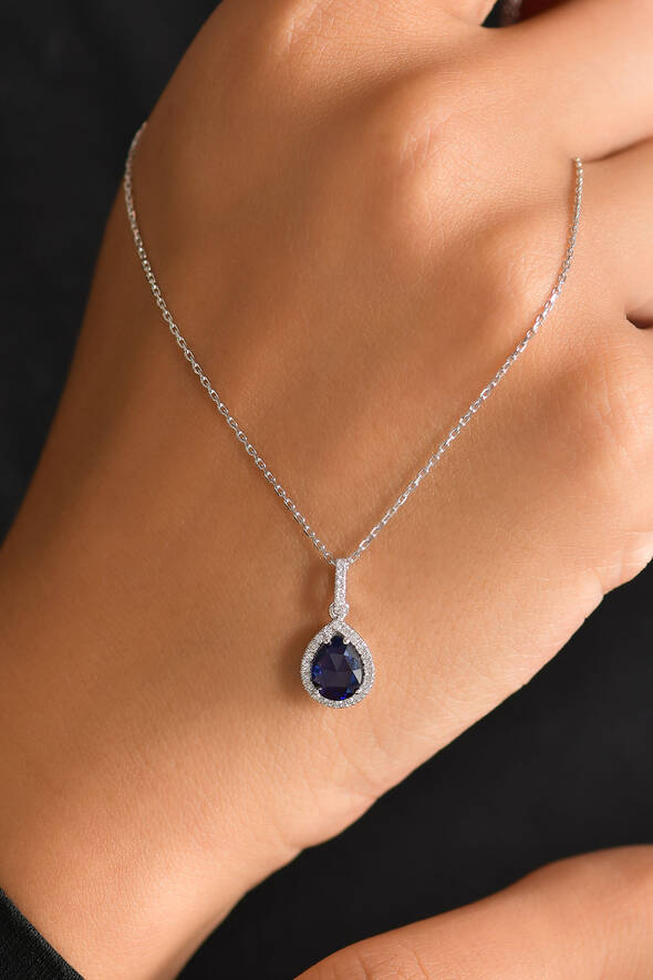 0.15 Karat Pırlanta Safir Kolye - 2