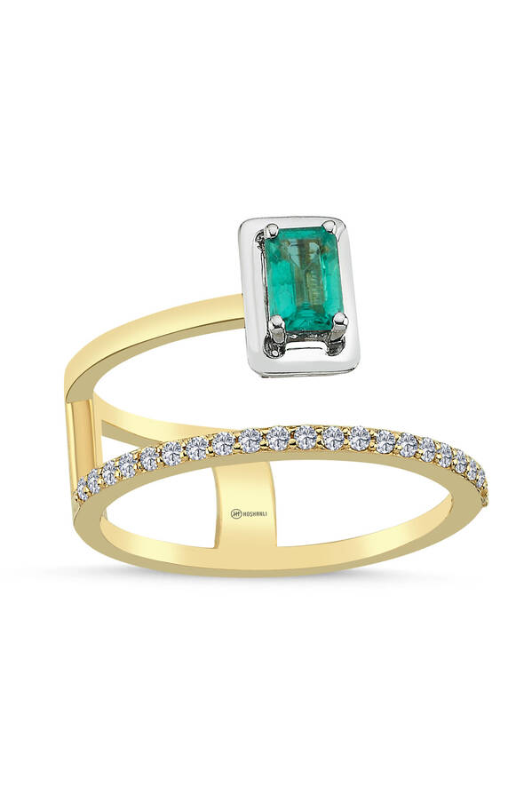 0.15 Karat Pırlanta Zümrüt Yüzük - 1