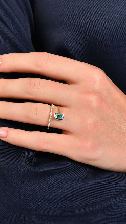 0.15 Karat Pırlanta Zümrüt Yüzük - 2