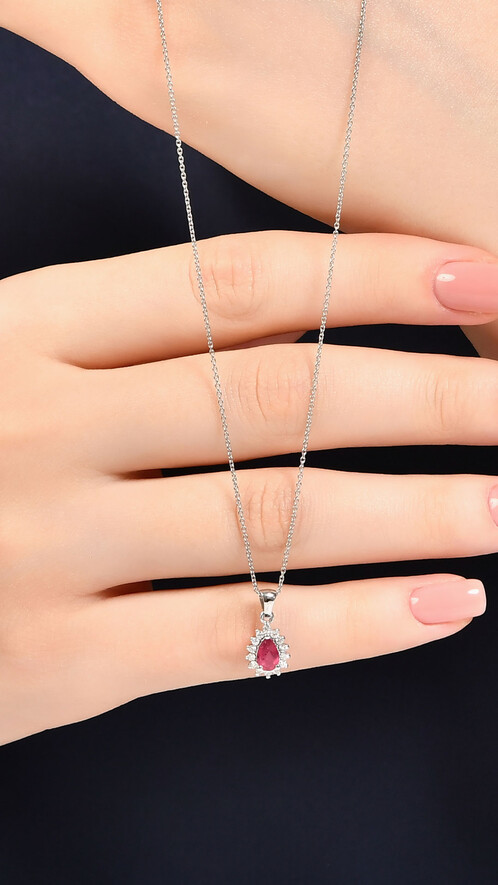 0.16 Karat Pırlanta Yakut Kolye - (1)