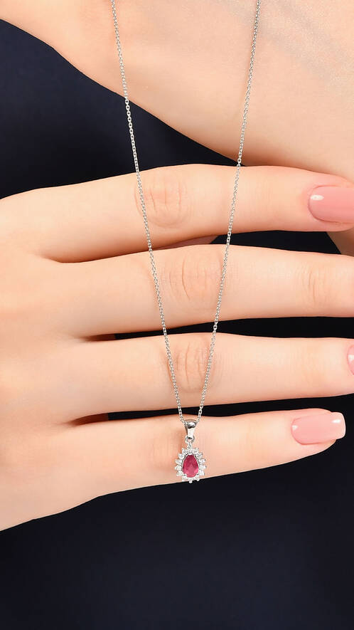 0.16 Karat Pırlanta Yakut Kolye - 2