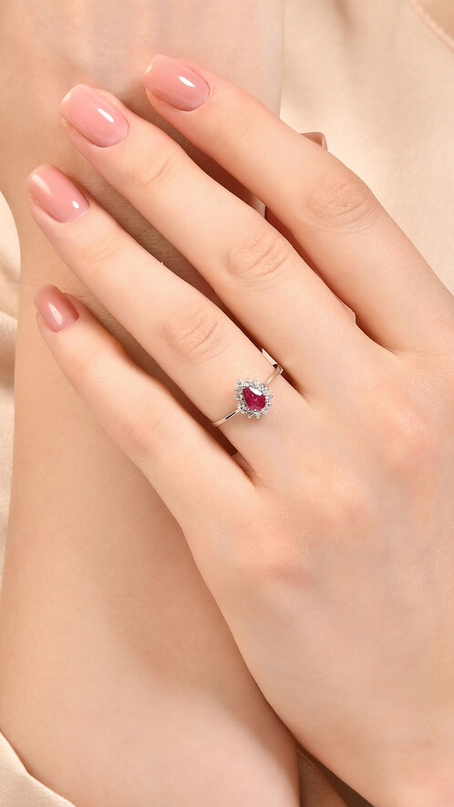 0.16 Karat Pırlanta Yakut Yüzük - (1)