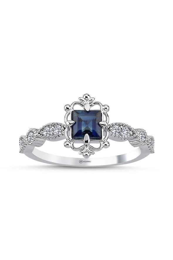 0.18 Karat Pırlanta Safir Yüzük - 