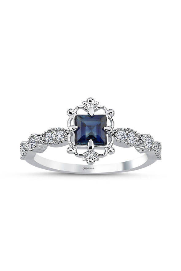 0.18 Karat Pırlanta Safir Yüzük - 1